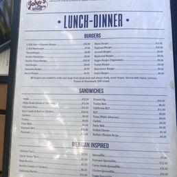 Lunch/dinner menu