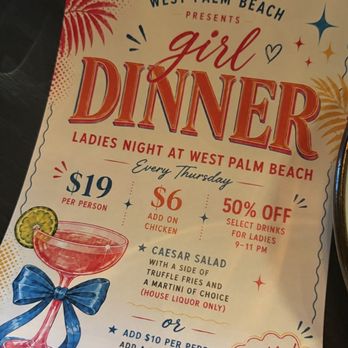 Waxin's - West Palm Beach - Girl dinner menu - American Near Me - West Palm Beach, Florida