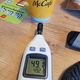 Temperature and humidity reading inside this McDonald's this morning (12-17-2023) at 8:30 AM. Temperature and humidity reading inside this McDonald's this morning (12-17-2023) at 8:30 AM.
