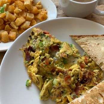 Milkweed - Bacon Avocado Scramble (sans mushrooms) with breakfast potatoes = deliciousness! Highly recommend! - New American Near Me - Boston, Massachusetts