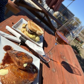 Hilmy Cellars - Great morning: steak/egg sandwich, sparkling wine, and my favorite French toast - Wineries Near Me - Fredericksburg, Texas Hilmy Cellars - Great morning: steak/egg sandwich, sparkling wine, and my favorite French toast - Wineries Near Me - Fredericksburg, Texas