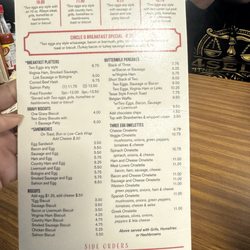 Breakfast menu
