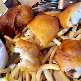 Del's Hideout - Fish and chips cut up to show how big and how full they were. - Barbeque Near Me - San Diego, California