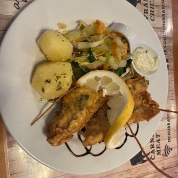 O Churrasco - Forkbeard filet with delicious vegetables and sauce. - Portuguese Near Me - Ponta Delgada, 20 O Churrasco - Forkbeard filet with delicious vegetables and sauce. - Portuguese Near Me - Ponta Delgada, 20