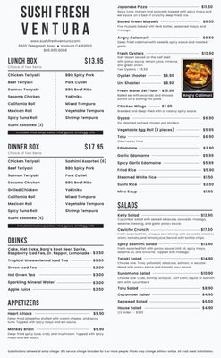 Menu photo 6 Sushi Fresh Ventura Ventura, CA Menu photo 6 Sushi Fresh Ventura Ventura, CA