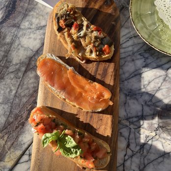 Settecento - Bruschetta - tomato, salmone, and caponata - Italian Near Me - Los Angeles, California Settecento - Bruschetta - tomato, salmone, and caponata - Italian Near Me - Los Angeles, California