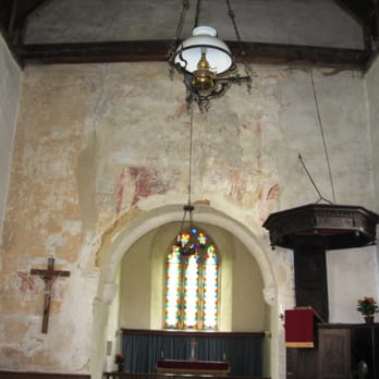 St Botolph's Church, Botolphs - Chancel arch and eat wall of the Nave, showing early frescoes. Some have been dated to the Saxon period. - Churches Near Me - Steyning, WSX