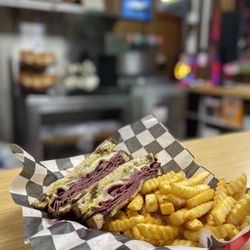 13Th Frame Grill - Hot pastrami on rye with a side of perfectly seasoned fries