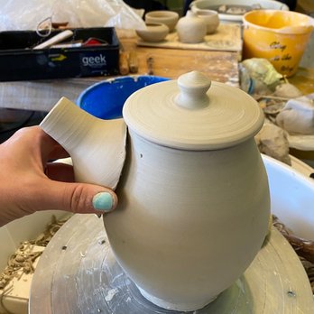 Mudworks Ceramics Studio - Putting on the spout! - Art Classes Near Me - El Cerrito, California
