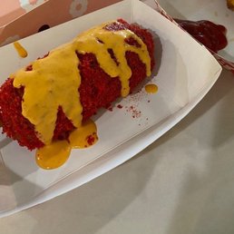 Hot cheeto mozzarella corn dog Hot cheeto mozzarella corn dog