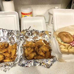 Frank's Pizza - 2 orders of Mild Traditional Buffalo Wings(12) each &  2 Cheeseburger Sandwiches that come with French Fries. Both great