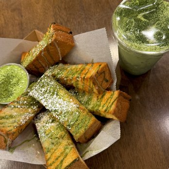 Auria Coffee - double matcha with whole milk & honey butter sticks with matcha cream - Desserts Near Me - Buena Park, California