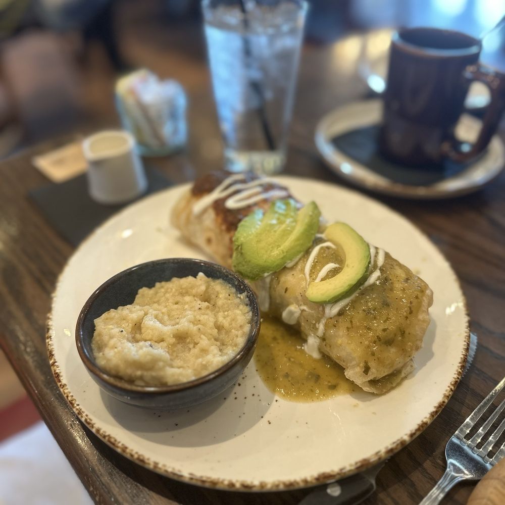 Gus's BBQ - Breakfast Burrito subbed potatoes for Anson Mills Charred Jalapeño Grits (Sunday Brunch) - Barbeque Near Me - Porter Ranch, California Gus's BBQ - Breakfast Burrito subbed potatoes for Anson Mills Charred Jalapeño Grits (Sunday Brunch) - Barbeque Near Me - Porter Ranch, California