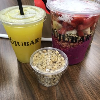 Juju Bar - Pitaya Bowl, granola, and the $4 orange juice that did not taste like orange juice. Aside from the OJ everything else is delish! - Juice Bars & Smoothies Near Me - Riverside, California Juju Bar - Pitaya Bowl, granola, and the $4 orange juice that did not taste like orange juice. Aside from the OJ everything else is delish! - Juice Bars & Smoothies Near Me - Riverside, California