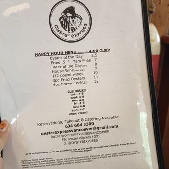 Oyster Express - Happy hour menu - Seafood Near Me - Vancouver, British Columbia