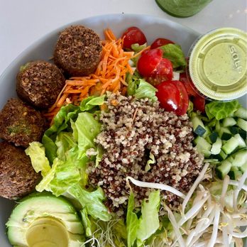Carrot Express - Falafel Salad with Cil Lime Vinny!  Green Juice - Juice Bars & Smoothies Near Me - Weston, Florida