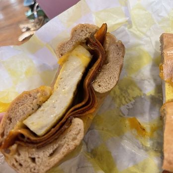 Yellow Rose Vegan Bakery & Cafe - Vegan pork roll, egg(tofu), and cheese on a bagel - Cafes Near Me - Maplewood, New Jersey Yellow Rose Vegan Bakery & Cafe - Vegan pork roll, egg(tofu), and cheese on a bagel - Cafes Near Me - Maplewood, New Jersey