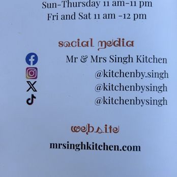 Mr. & Mrs. Singh Kitchen - Social media and hours info - Indian Near Me - Edmonton, Alberta