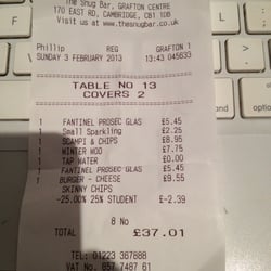 The Snug - My receipt where they gave me the 25% student discount.  It is a norm that they do there for students.