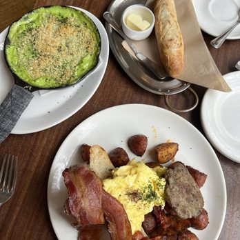 Tilikum Place Cafe - Baked eggs (must get), TPC breakfast plate, baguette with butter - New American Near Me - Seattle, Washington