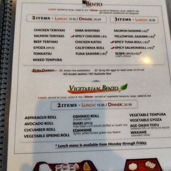 Joy Sushi - Bento Menu - Sushi Bars Near Me - Mountain View, California