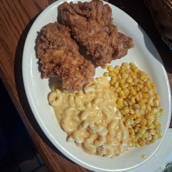 Cracker Barrel Old Country Store - Two piece fried chicken breast with mac 'n' cheese and corn on the side - Southern Near Me - Germantown, Wisconsin Cracker Barrel Old Country Store - Two piece fried chicken breast with mac 'n' cheese and corn on the side - Southern Near Me - Germantown, Wisconsin