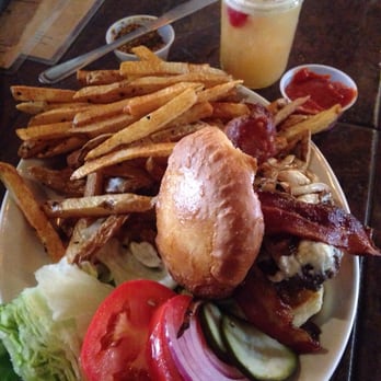 The Quarry Bisbee - The house burger with blue cheese, caramelized onions, and bacon added! - Gastropubs Near Me - Bisbee, Arizona The Quarry Bisbee - The house burger with blue cheese, caramelized onions, and bacon added! - Gastropubs Near Me - Bisbee, Arizona