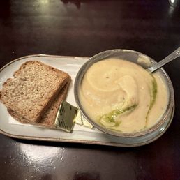 Best potato soup ever, served with brown bread.