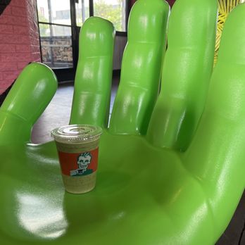 Rad Coffee  - Cool chair on patio and Frankenstein drink - Coffee & Tea Near Me - Long Beach, California