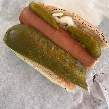 Doyle's Dogs - Big Dog with sport powers, onion, and pickle. Wish I added the tomato. - Hot Dogs Near Me - Lake Mills, Wisconsin Doyle's Dogs - Big Dog with sport powers, onion, and pickle. Wish I added the tomato. - Hot Dogs Near Me - Lake Mills, Wisconsin