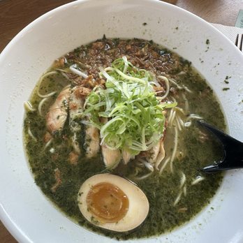 Enjoy Bowl - Green Tori Ramen with chicken miso broth, basil, olive oil, bean sprouts, crispy onion and egg - Ramen Near Me - Granada Hills, California Enjoy Bowl - Green Tori Ramen with chicken miso broth, basil, olive oil, bean sprouts, crispy onion and egg - Ramen Near Me - Granada Hills, California