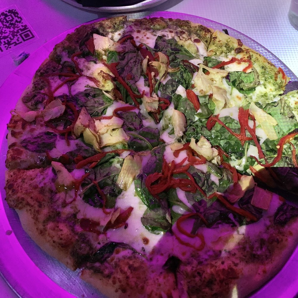 Electric Playhouse - Roasted pepper, pesto, artichoke pizza. Delicious! - Party & Event Planning Near Me - Albuquerque, New Mexico