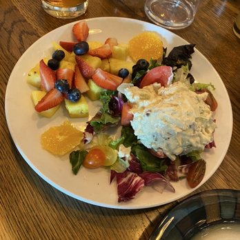 FoxGardin Family Kitchen - Special of the day- chicken salad on tomato's and fruit salad - Seafood Near Me - Fishers, Indiana FoxGardin Family Kitchen - Special of the day- chicken salad on tomato's and fruit salad - Seafood Near Me - Fishers, Indiana
