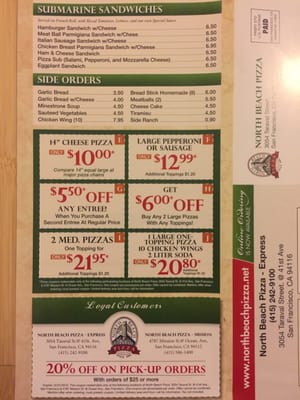 Menu photo 5 North Beach Pizza San Francisco, CA