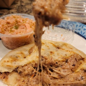 Vchos Truck - Obligatory cheese pull on the Pork/Bean/Cheese Pupusa - Salvadoran Near Me - Montebello, California