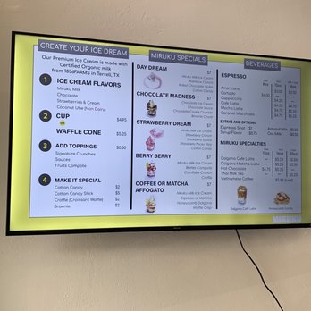 Miruku Creamery - Menu when it first opened around April - Ice Cream & Frozen Yogurt Near Me - McKinney, Texas