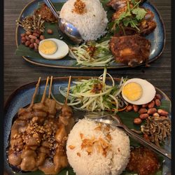 Kampong Express - Nasi Lemak with fried chicken and Nasi Lemak with chicken satay