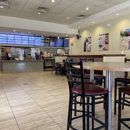 tables and chairs in a restaurant