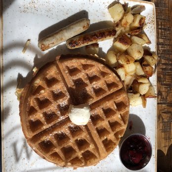 First Watch - Belgian waffle with berry compote and butter roasted potatoes and turkey sausage - Breakfast & Brunch Near Me - Smyrna, Tennessee
