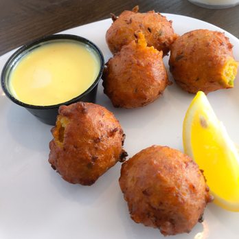 Crabby's Dockside - Conch fritters appetizer - came with 6 for 10.99. Meh! - Seafood Near Me - Clearwater Beach, Florida Crabby's Dockside - Conch fritters appetizer - came with 6 for 10.99. Meh! - Seafood Near Me - Clearwater Beach, Florida