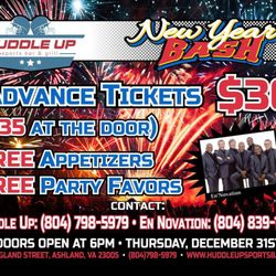 Huddle Up Sports Bar & Grill - NEW YEARS BASH with En Novation - $30 advance tickets - $35 at the door - includes free appetizers and free party favors