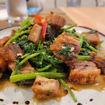 Manon - Morning glory and crispy pork: my personal favorite greens and a must try for those who never heard of it! - Thai Near Me - Fullerton, California