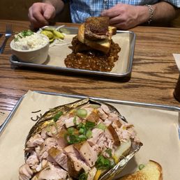 Baked potato with Turkey - huge and took over half home for another meal. And hubby got the Grand Slam to try a little if everything Baked potato with Turkey - huge and took over half home for another meal. And hubby got the Grand Slam to try a little if everything