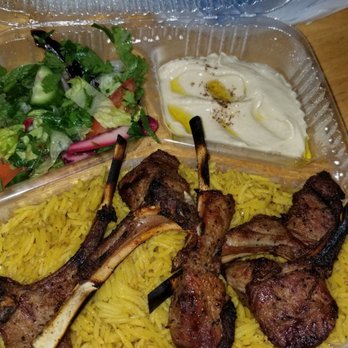 Damaskino - Lamb Chop with hummus and salad. - Mediterranean Near Me - Jacksonville, Florida
