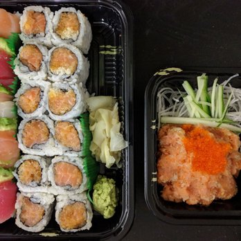 U-Sushi - Rainbow roll, spicy salmon maki x2, spicy tuna salad - Sushi Bars Near Me - Brookline, Massachusetts
