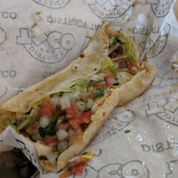 Ordered for dining in and it comes wrapped, mushing the taco together Ordered for dining in and it comes wrapped, mushing the taco together