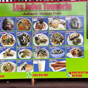 Los Jefes - More recent menu pic - Mexican Near Me - Portland, Oregon