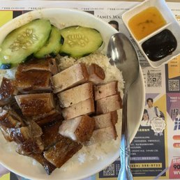 two items on rice: roasted duck. + crispy roast pork = $12.99