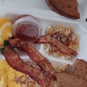 East Lake Cafe - Scrambled eggs, bacon, hashbrowns with onions and rye toast. - Breakfast & Brunch Near Me - Palm Harbor, Florida