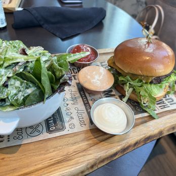 The Office Bar - Customized Smashed House Burger (G) and Kale Caesar (G) without the kale replaced with Spring Mix - Sports Bars Near Me - Atlanta, Georgia